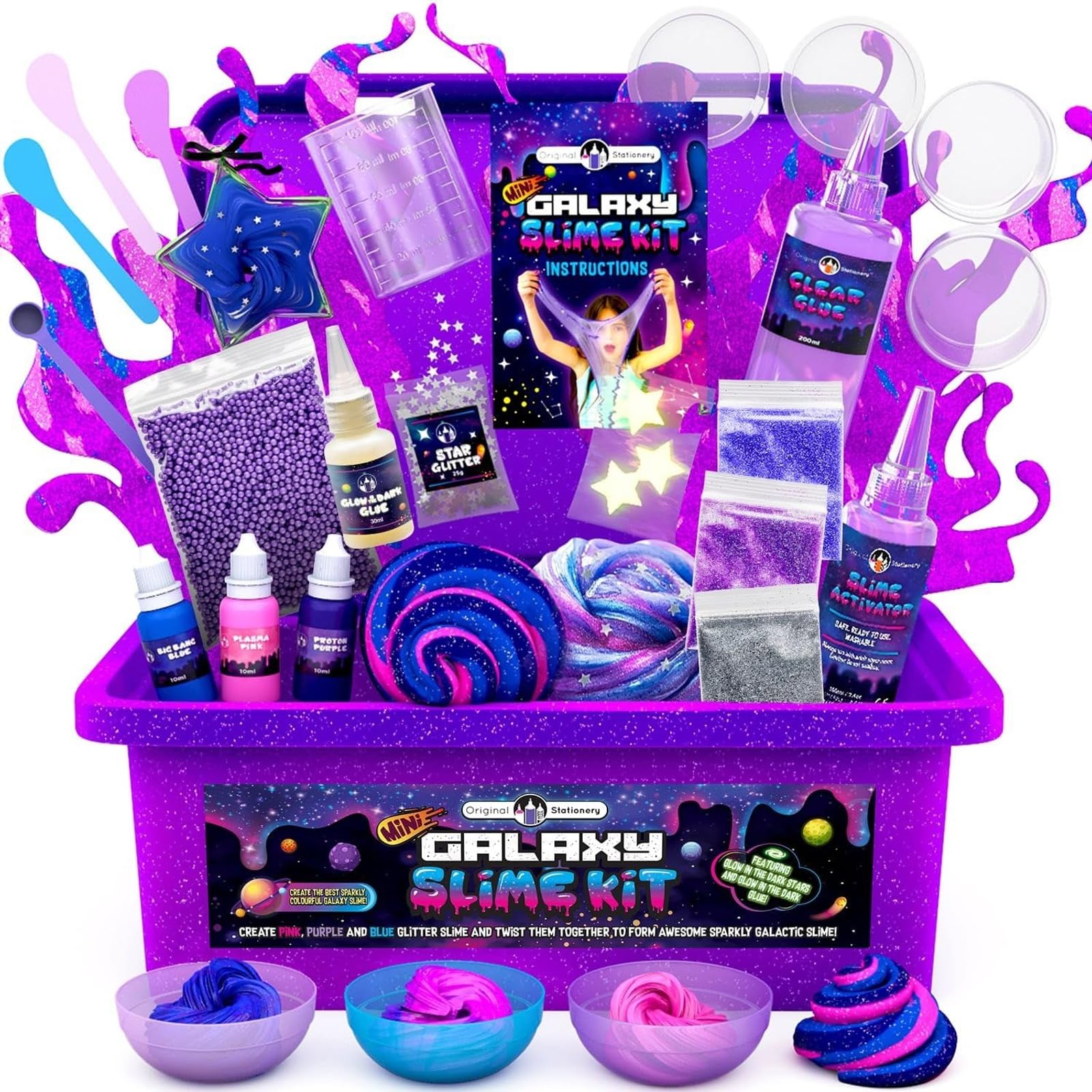 Original Stationery Mini Galaxy Slime Kit glow-in-the-dark slime glows for night-time play