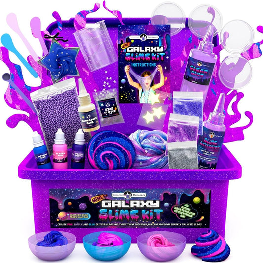 Original Stationery Mini Galaxy Slime Kit glow-in-the-dark slime glows for night-time play