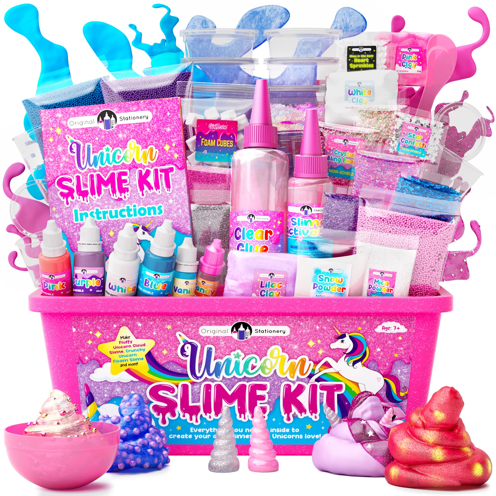 Original Stationery Unicorn Glow-in-The-Dark Slime Kit packaging showcasing the complete creative set for kids.
