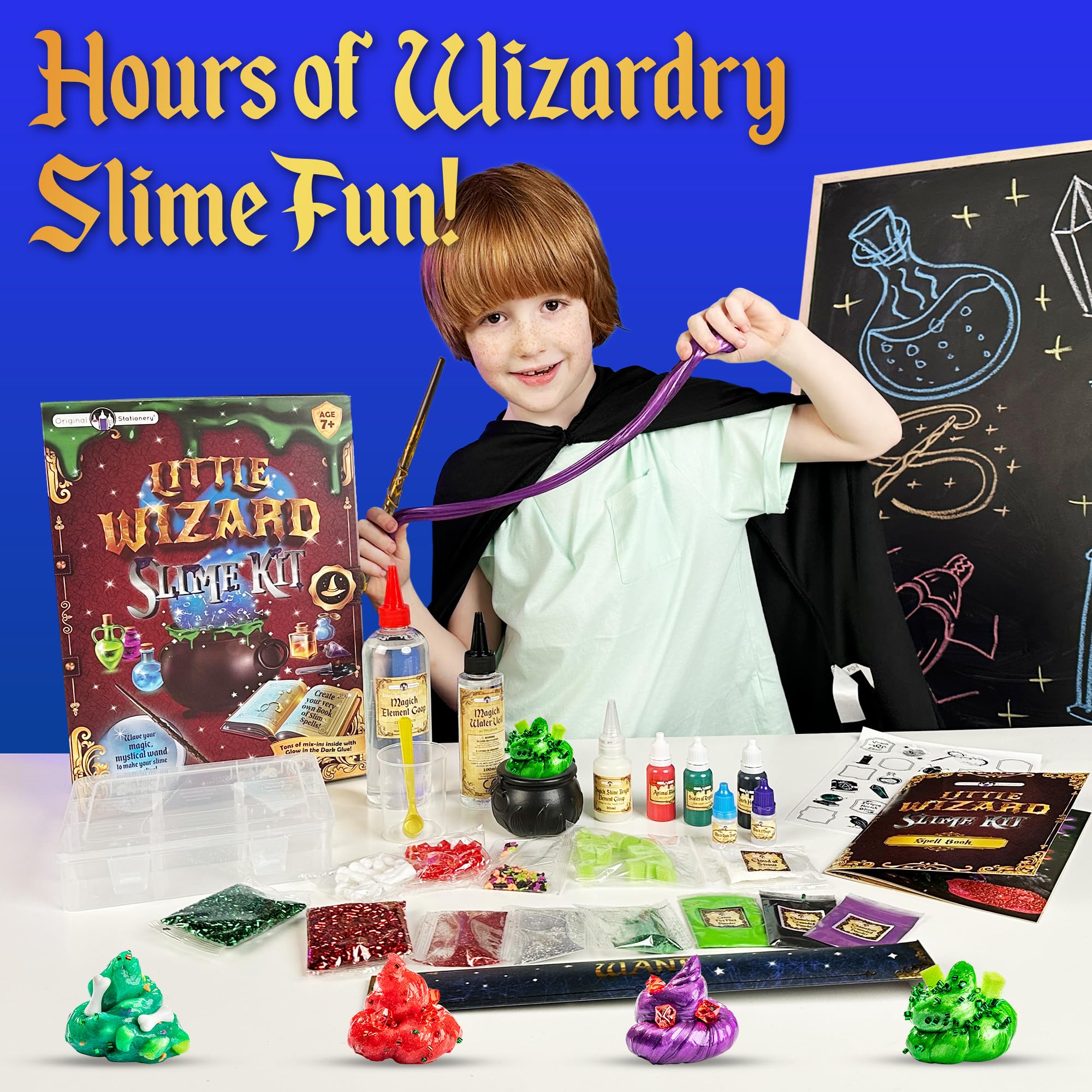 Original Stationery Wizard Slime Kit multicolor pigments for vibrant experiments.
