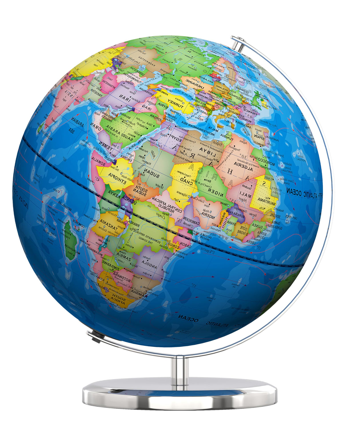 Orionstar 13-inch globe with stand highlights borders for kids learning geography