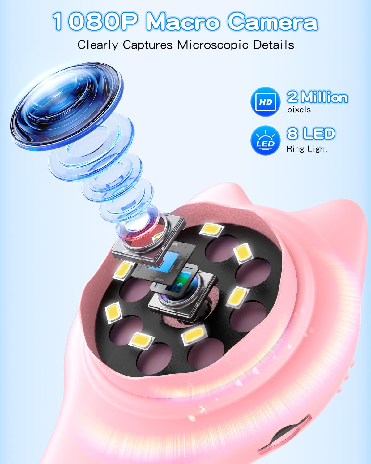 Oripira Kids Microscope 1080p camera display for bright real-time sample viewing.