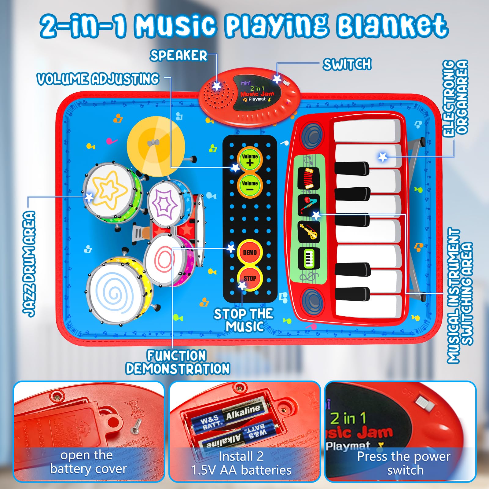 Oripira musical mat drum side with sticks encourages active rhythm play