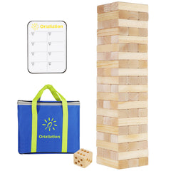Orizliztion tumbling tower with 60 premium blocks for backyard competition.