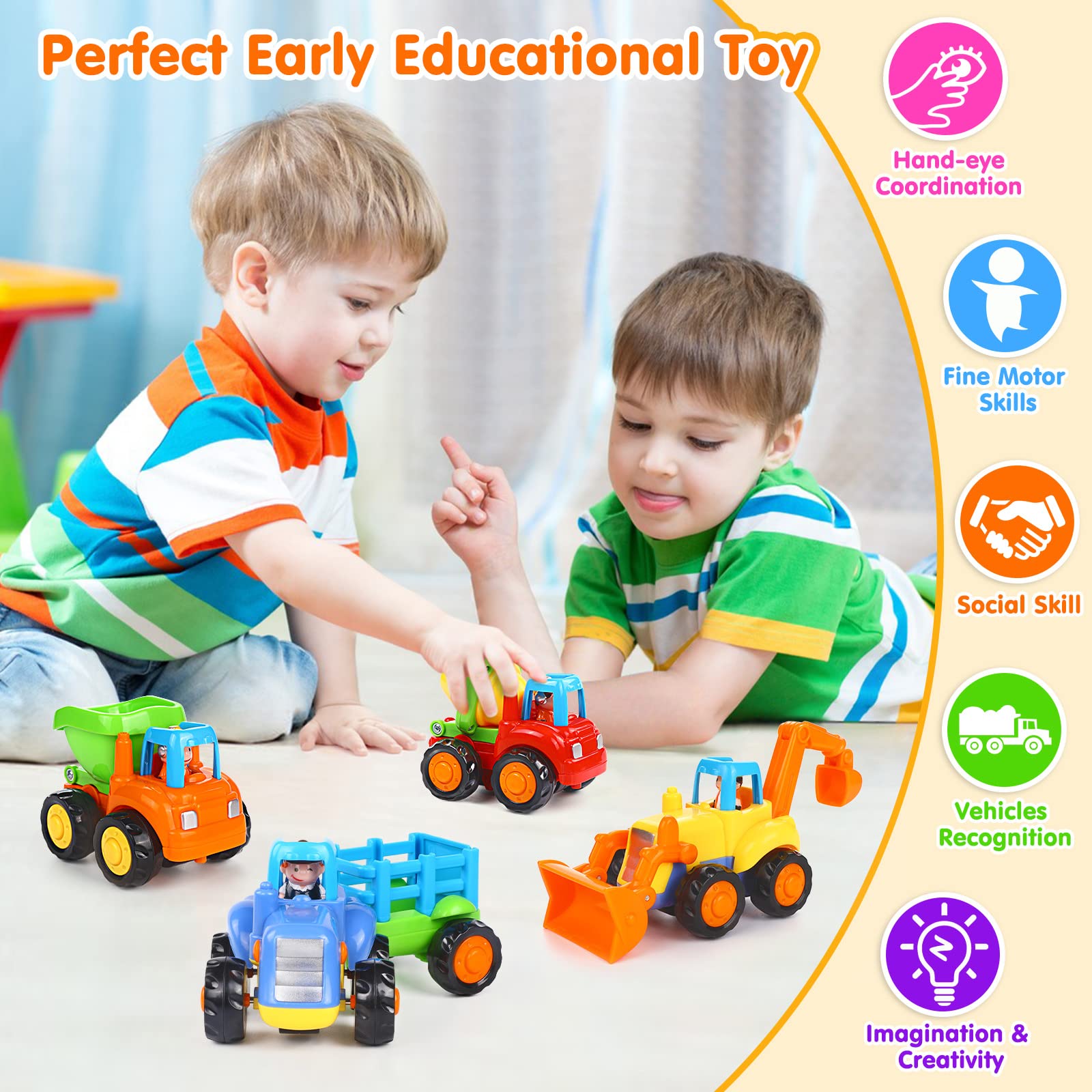 ORWINE tractor toy chunky handle ideal for little hands and coordination.