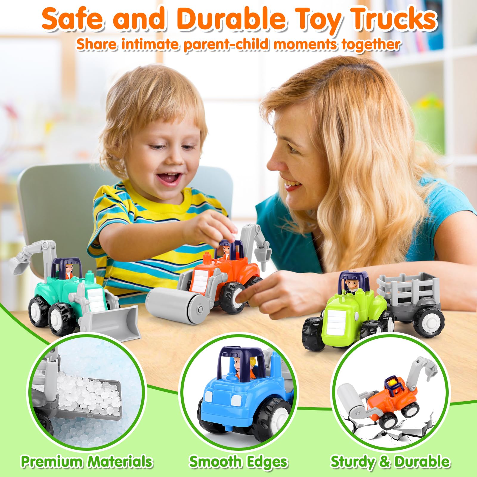 ORWINE Inertia Trucks four-vehicle set features bright colors for visual appeal