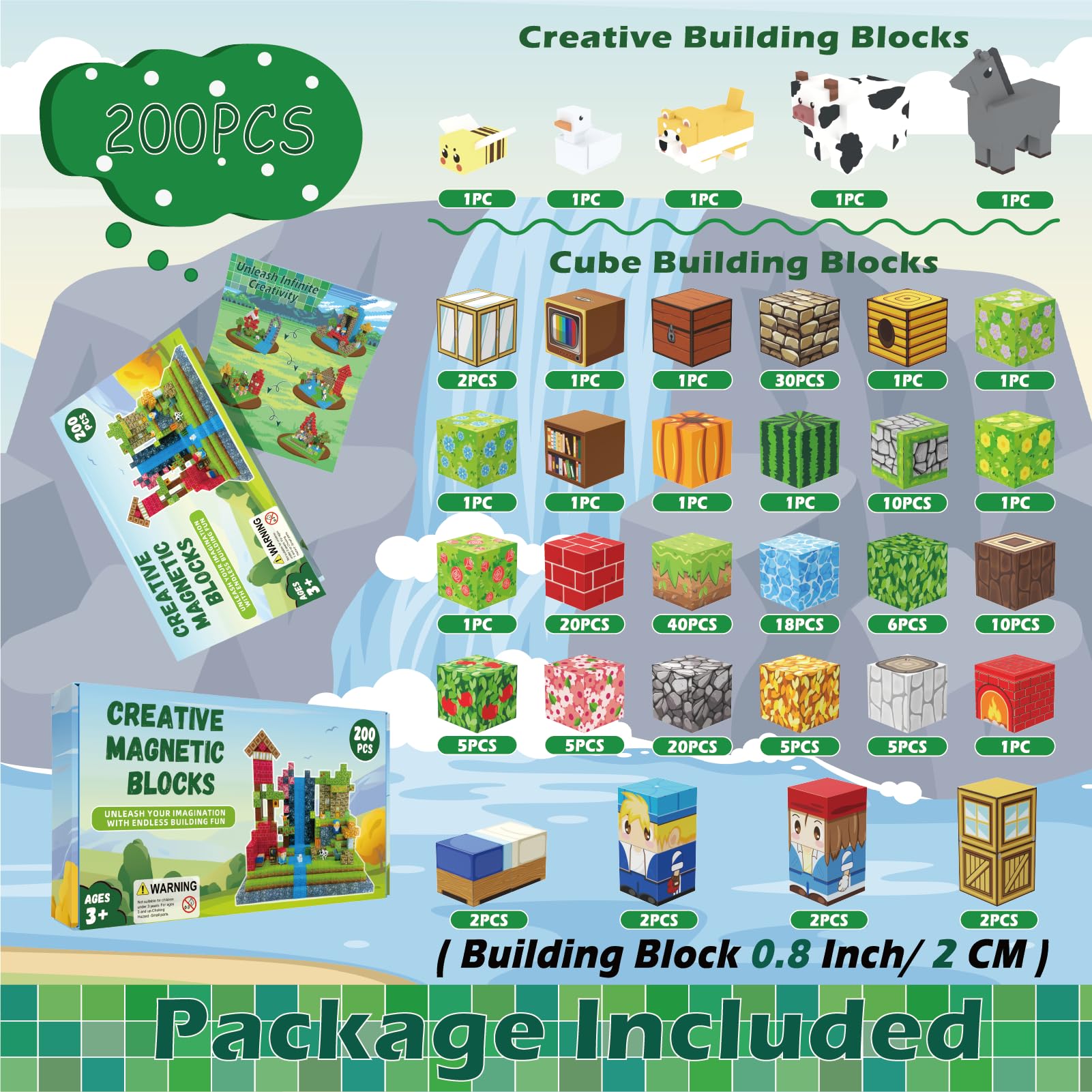 Oryvold magnetic blocks with a cow for creative building and cooperative play.