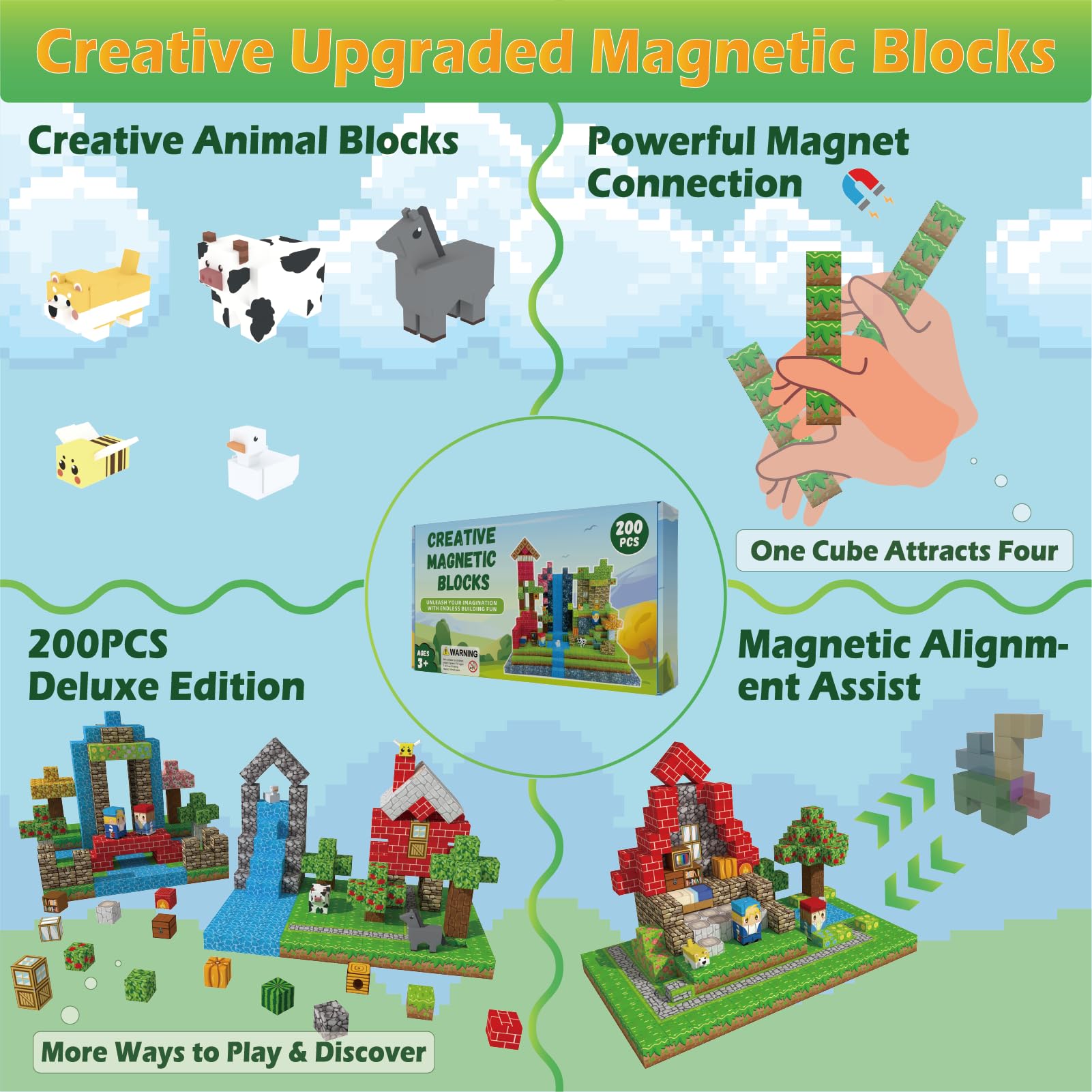 Oryvold magnetic blocks including a goose to spark imaginative scenes and building.