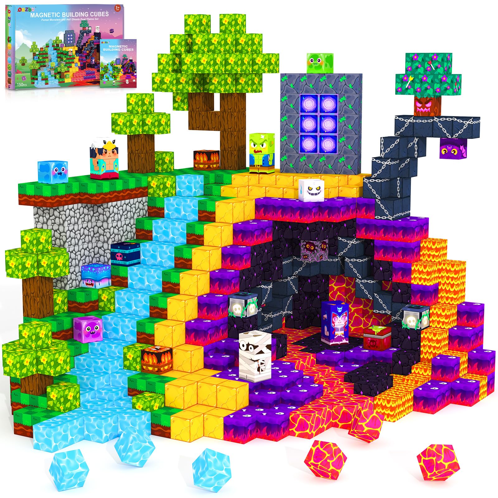 ORZbb 150pcs magnetic blocks in forest-teleport theme spark imaginative building play
