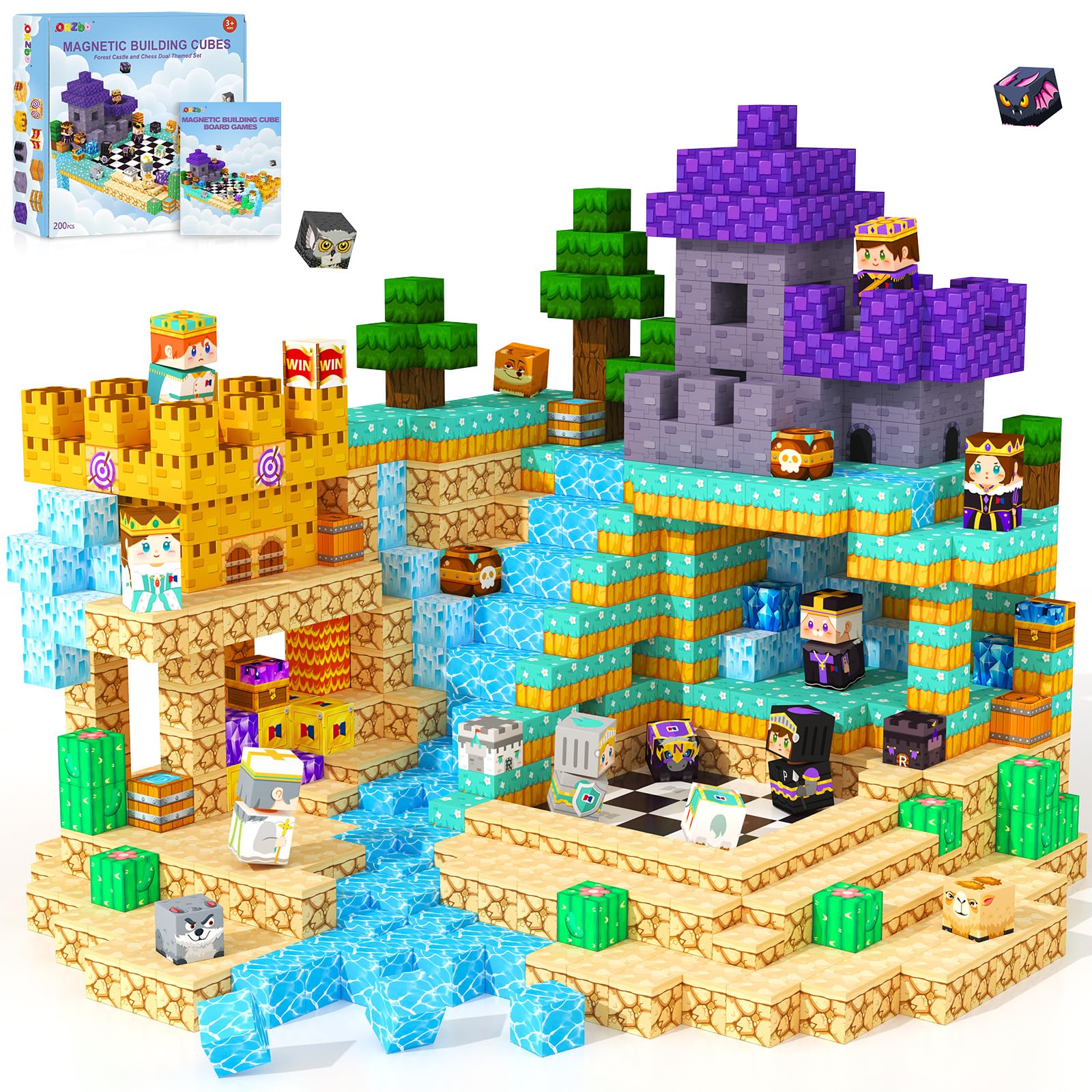 ORZbb 200pcs magnetic blocks forest castle on table fueling imaginative play