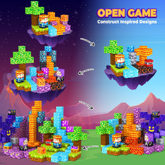 ORZbb magnetic blocks volcano mine build supports spatial thinking during construction