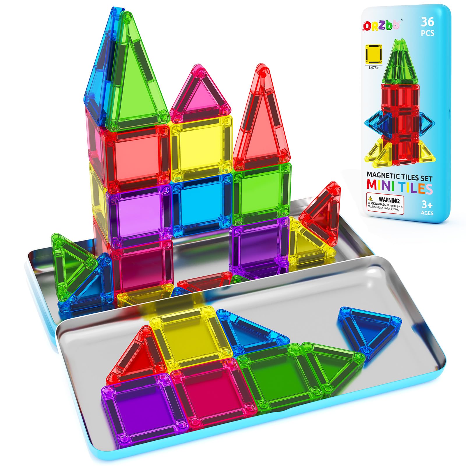 ORZbb mini magnetic tiles in a travel box, ideal for on-the-go learning.