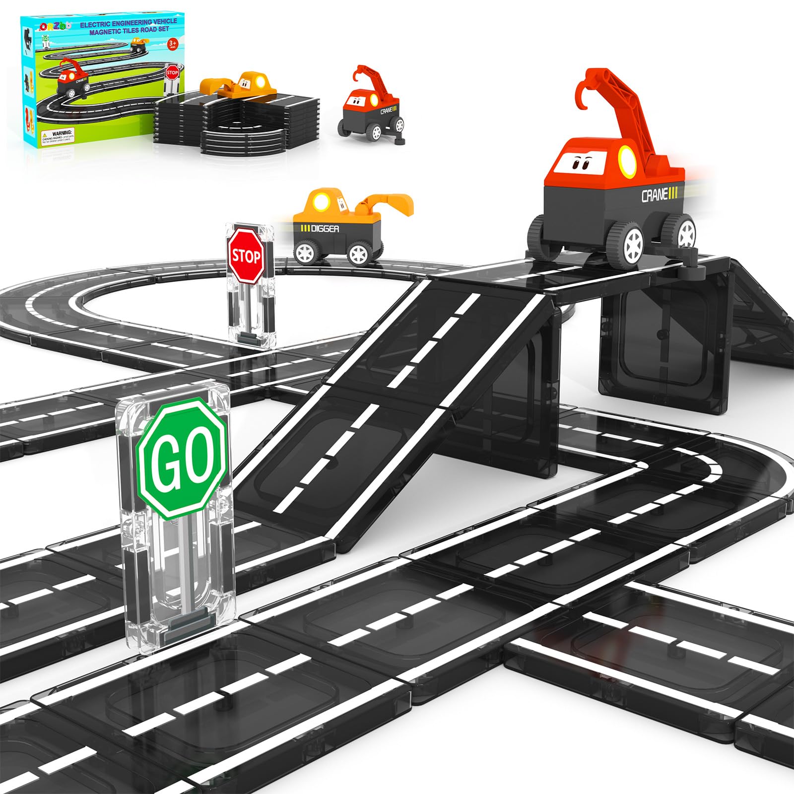 ORZbb magnetic tiles roads building blocks for imaginative road layouts and STEM exploration