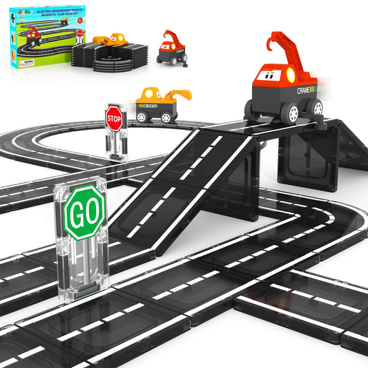 ORZbb magnetic tiles roads building blocks for imaginative road layouts and STEM exploration