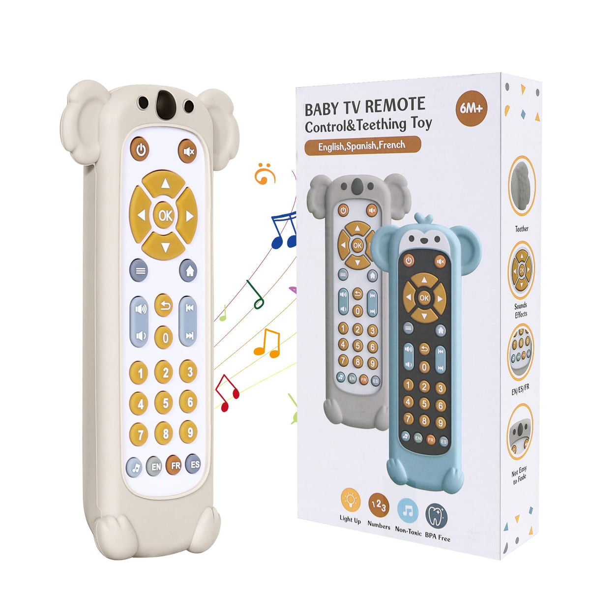 Orzbow baby remote control toy with silicone teether cover for soothing playtime and teether relief.