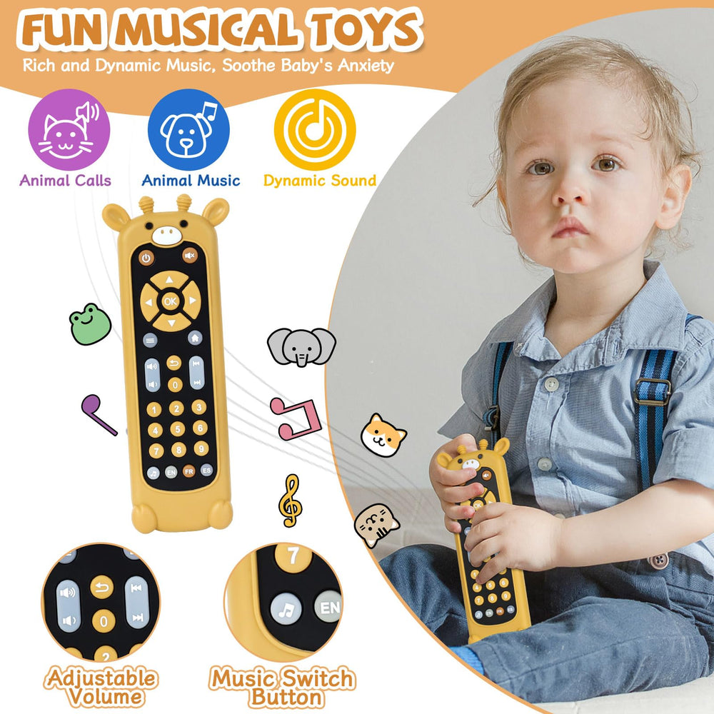 Orzbow silicone teether cover on the toy provides gentle chewing option.