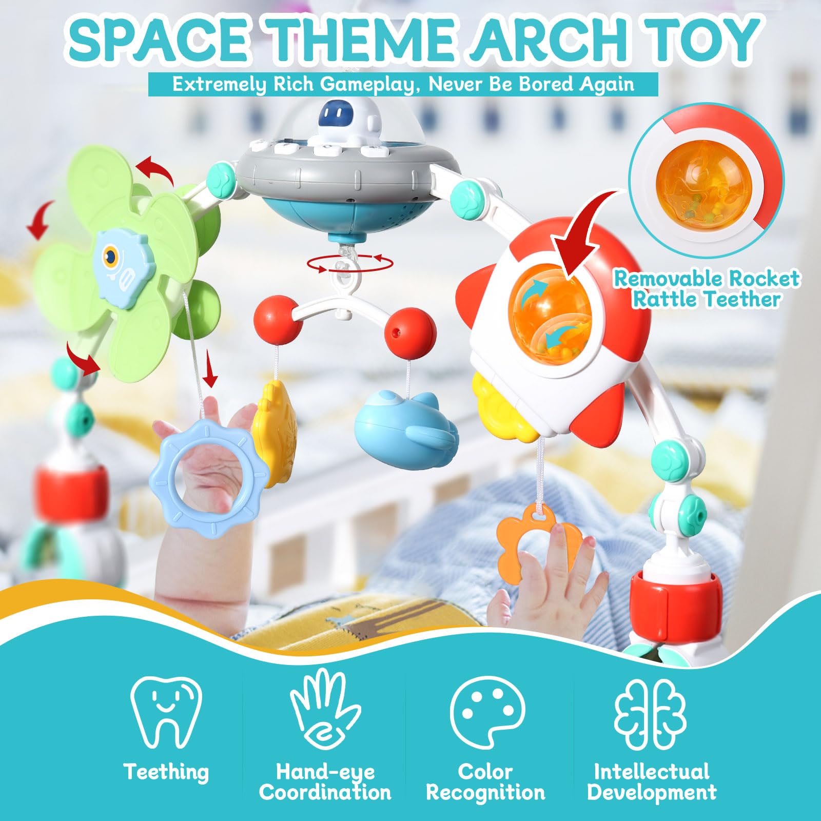 Orzbow rocket teether with detachable rattle for teething relief and play