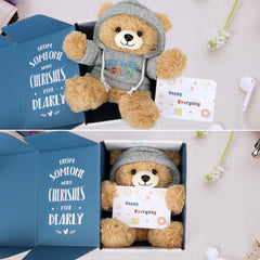 Osacoe teddy bear with removable hoodie provides cozy, personalized comfort.