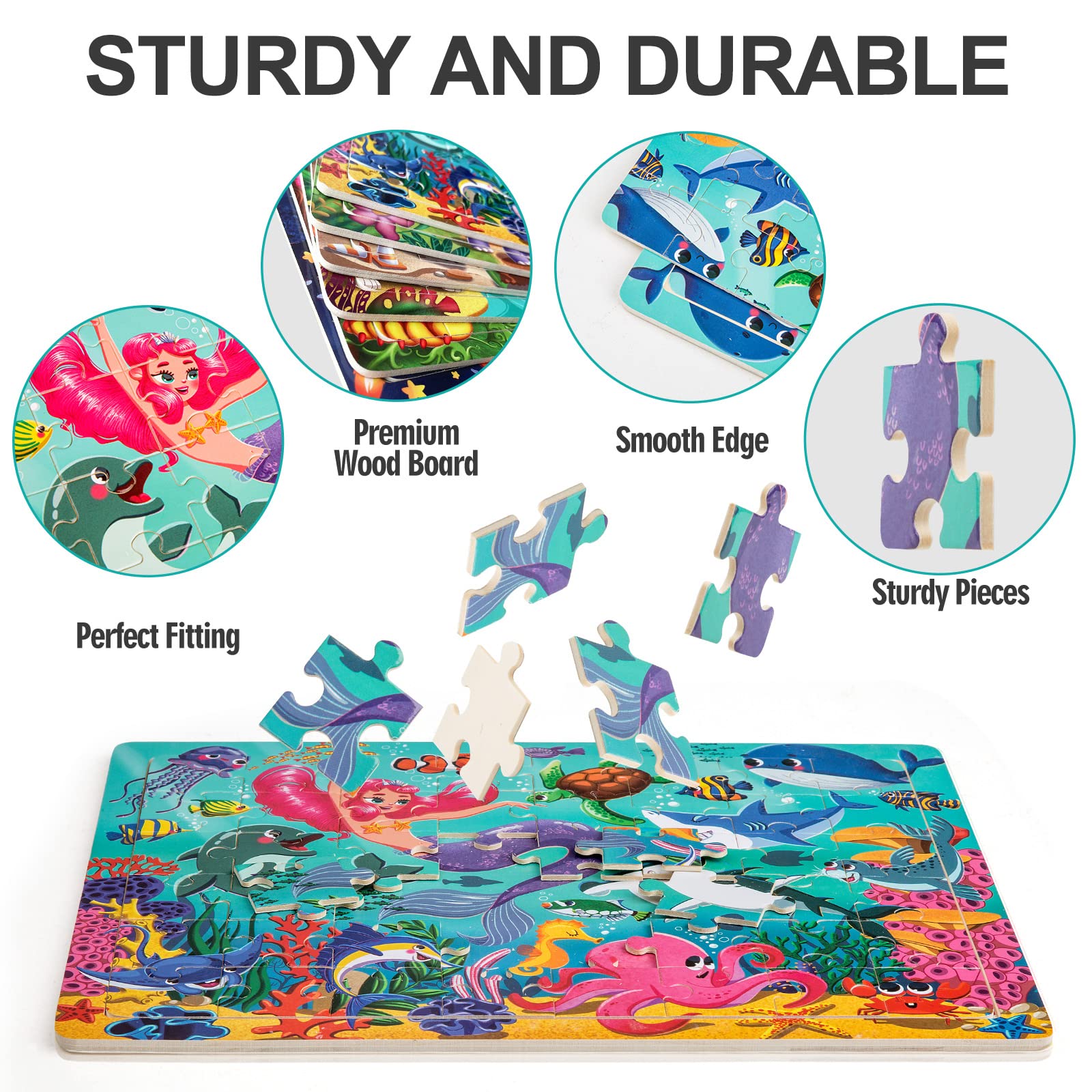 OSBOO wooden puzzle marine life 48pc supports memory and spatial reasoning
