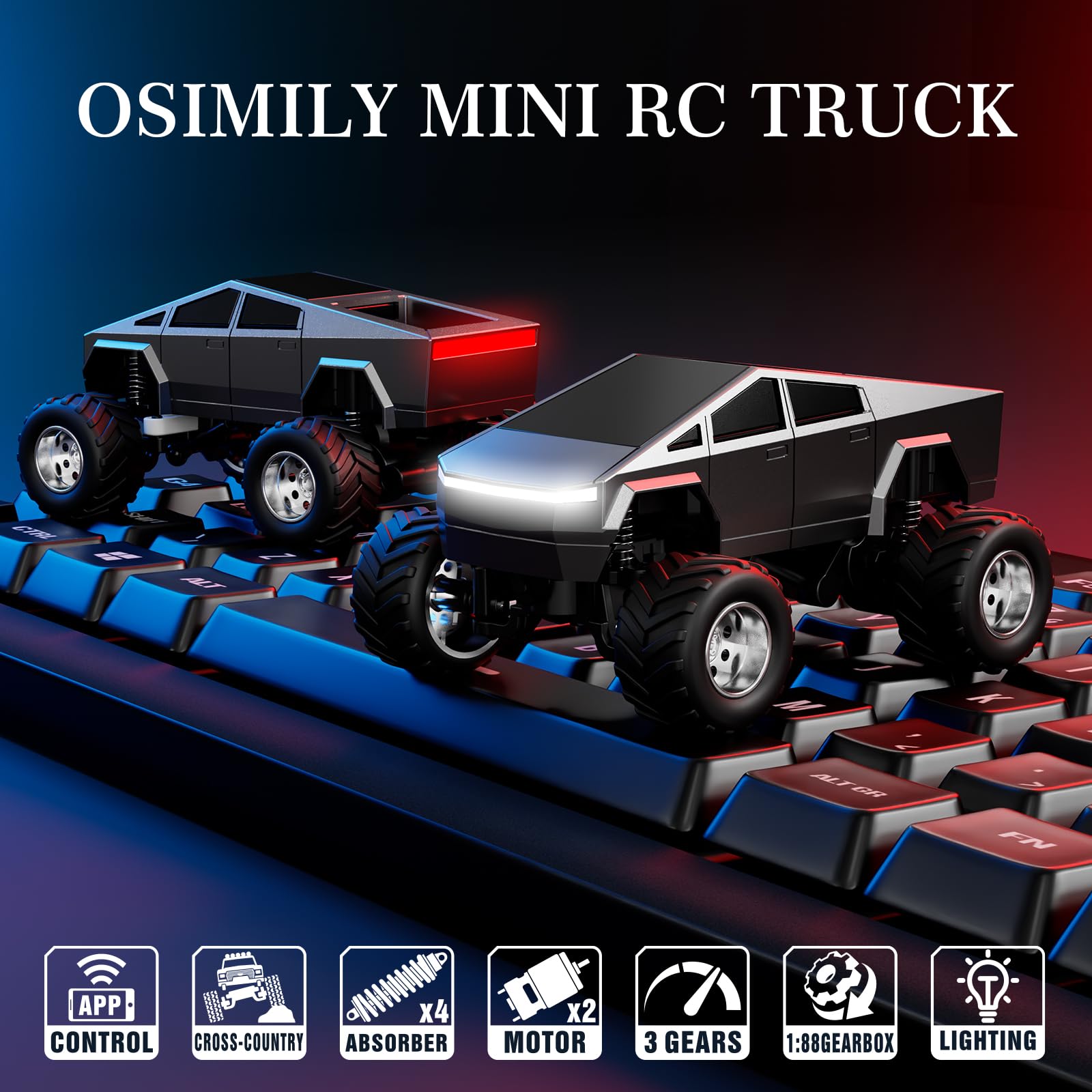 OSIMILY Mini RC Car front view with headlights and styling for dynamic indoor play.