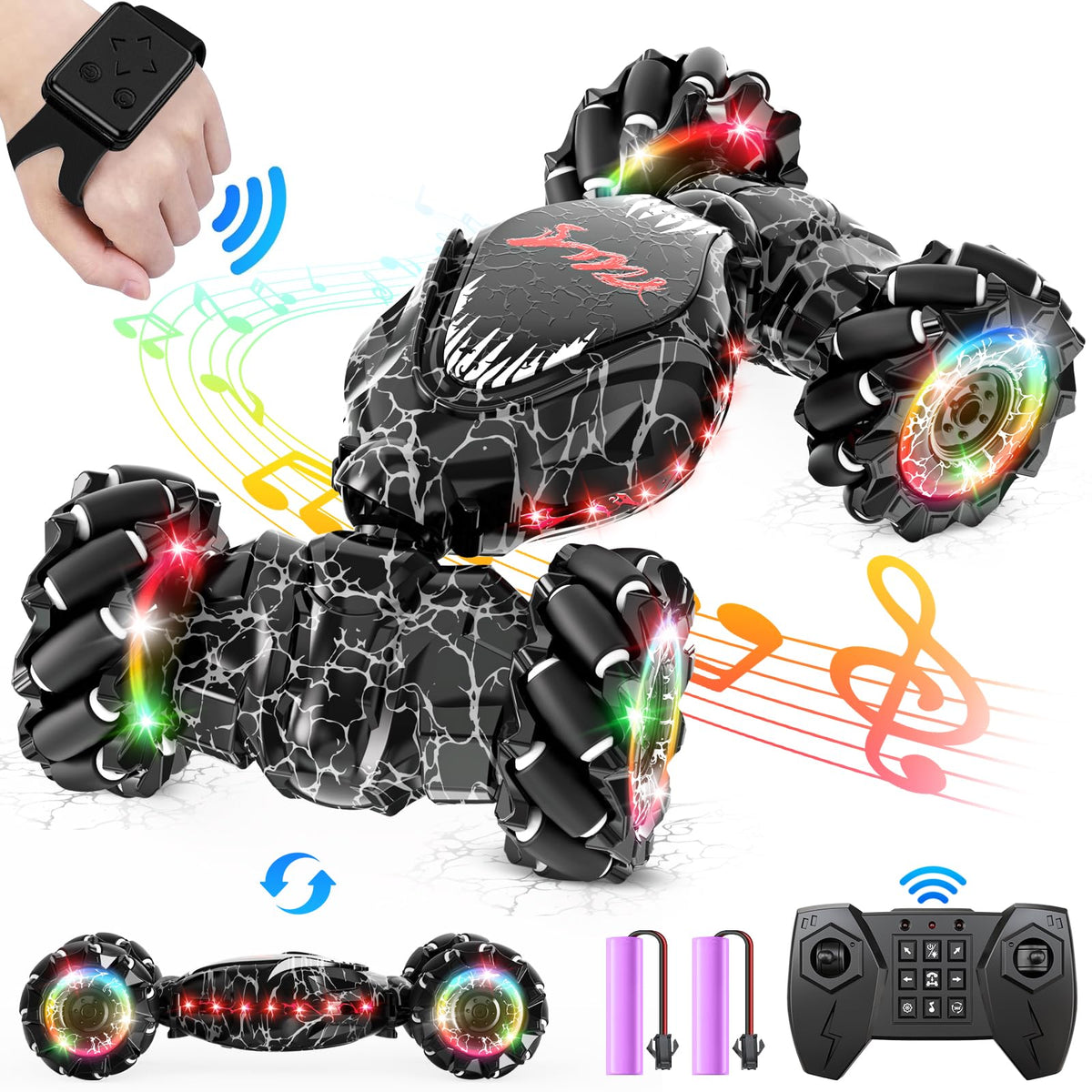 OSIMILY RC Stunt Car with LED wheels for vivid night play.