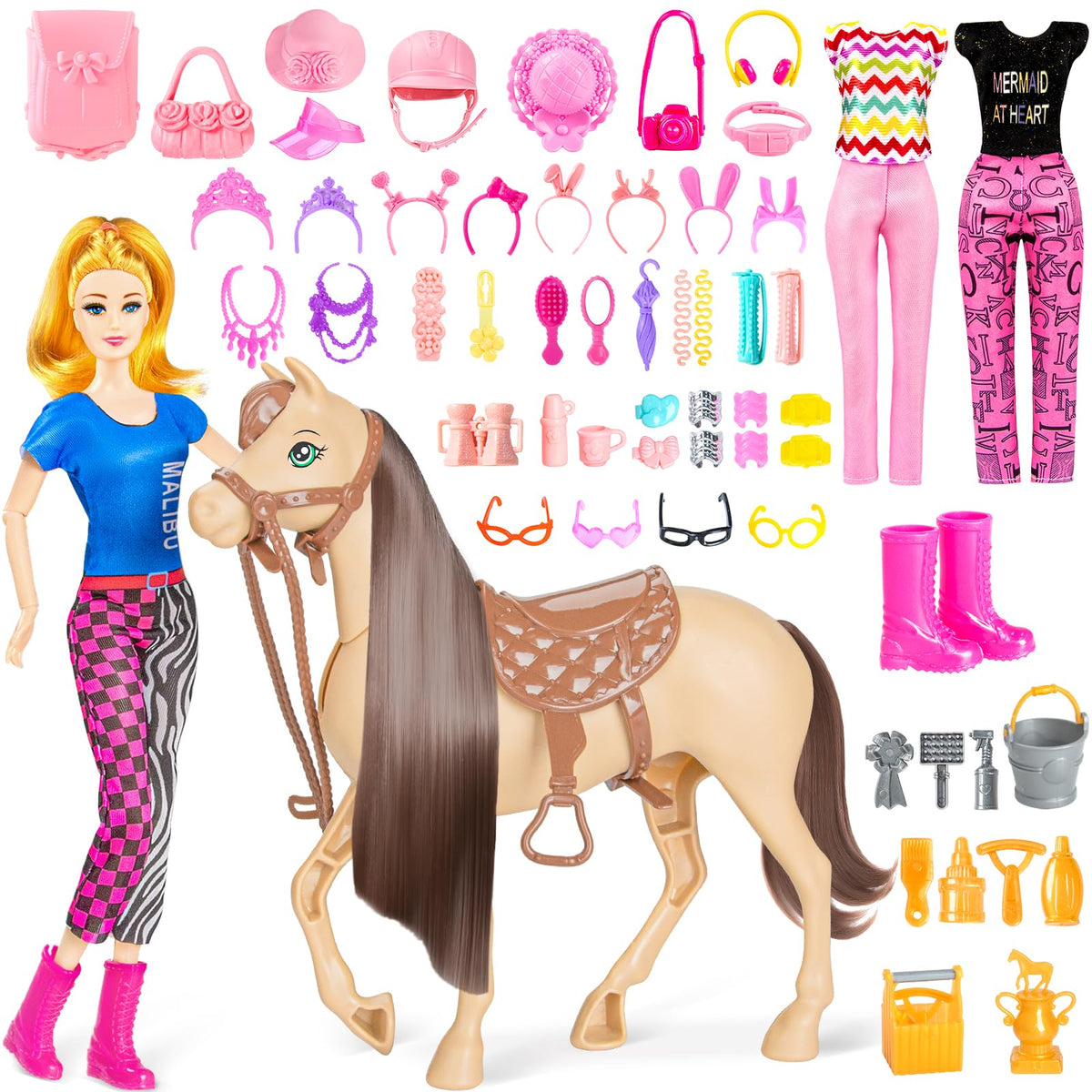 Osllate doll horse set with 60 accessories for imaginative play
