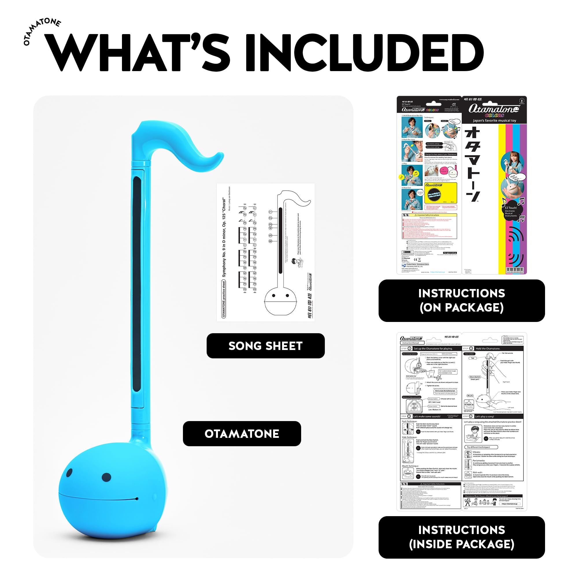 Otamatone blue user holding instrument during play.