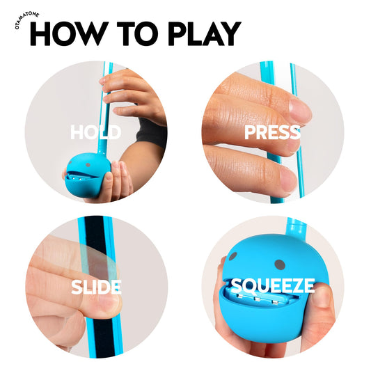 Otamatone blue side view highlighting compact portable design ideal for travel.