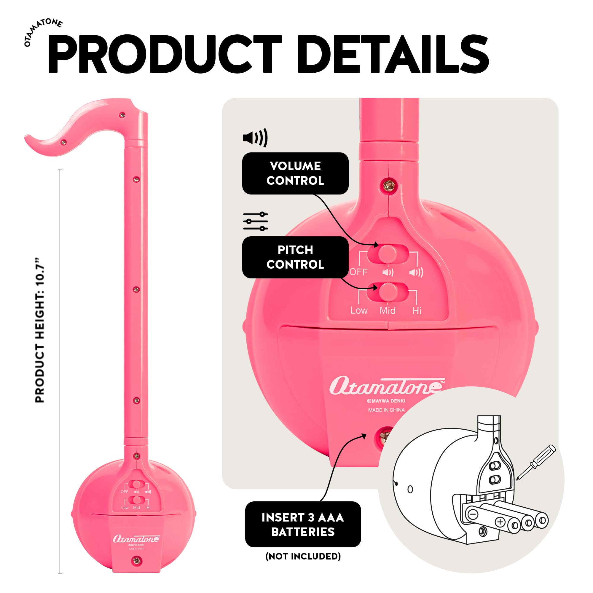Otamatone Classic hot pink squeezable cheeks enable playful vibrato
