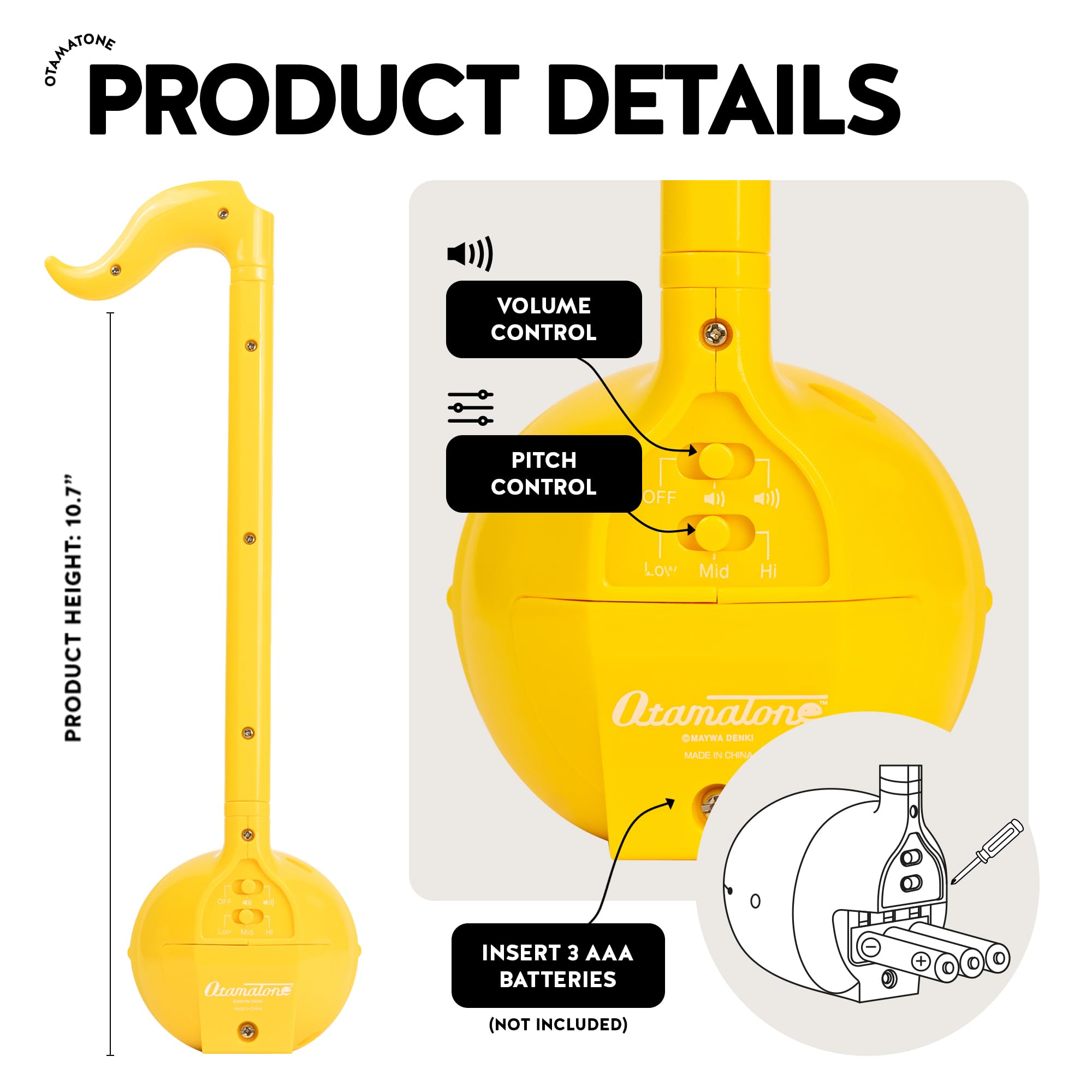 Otamatone Classic Yellow in-hand play invites casual creativity for all ages.