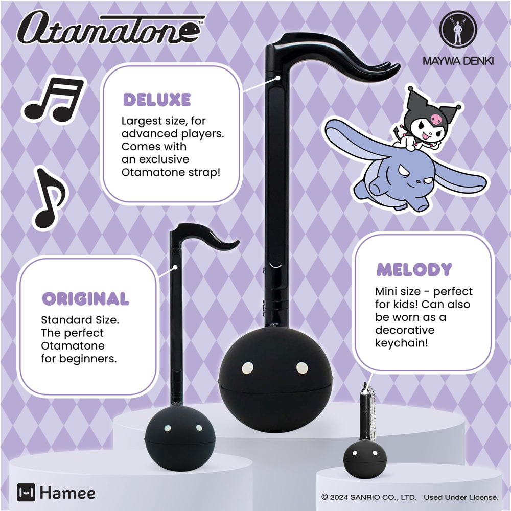 Otamatone Sanrio Kuromi official licensed Hello Kitty branding logo close-up