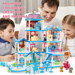 OCTERIC Doll House blue dolls and puppies showcase interactive playtime.