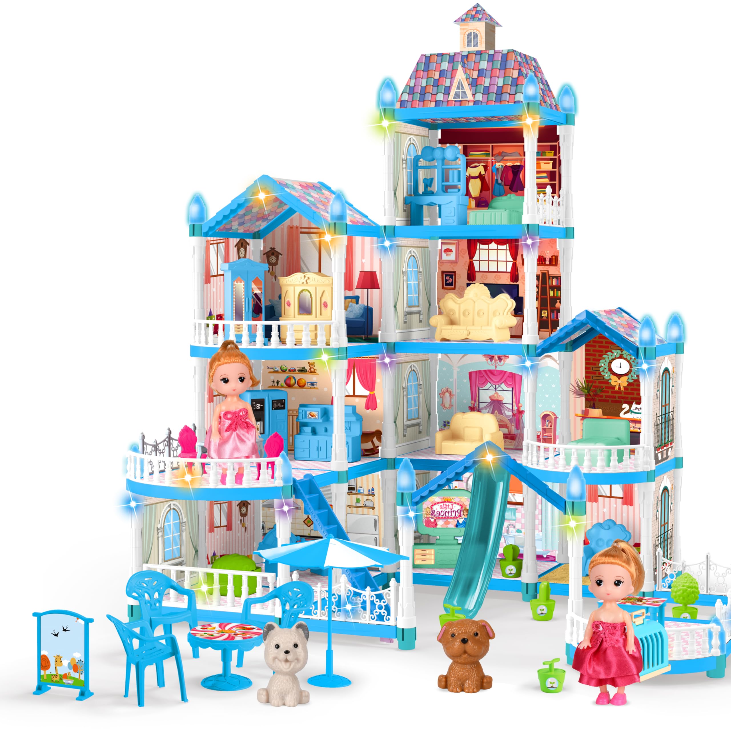 OCTERIC Doll House blue front view invites imaginative play and exploration.