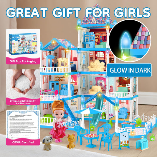 OCTERIC Doll House blue living room scene supports storytelling and role play.