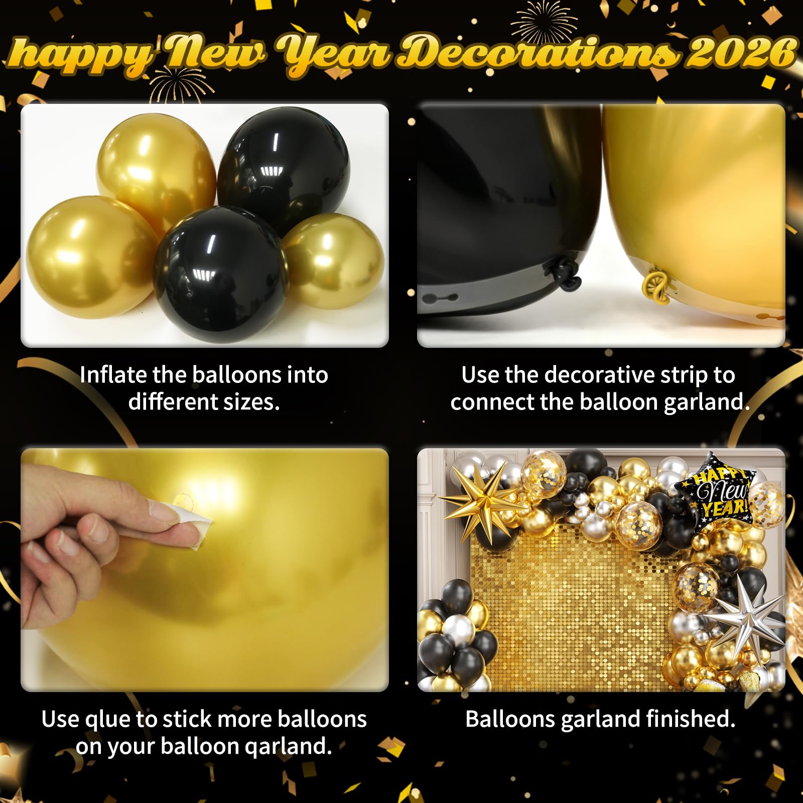 OTLGEUA new-year-foil-balloons elevate festive arch designs.