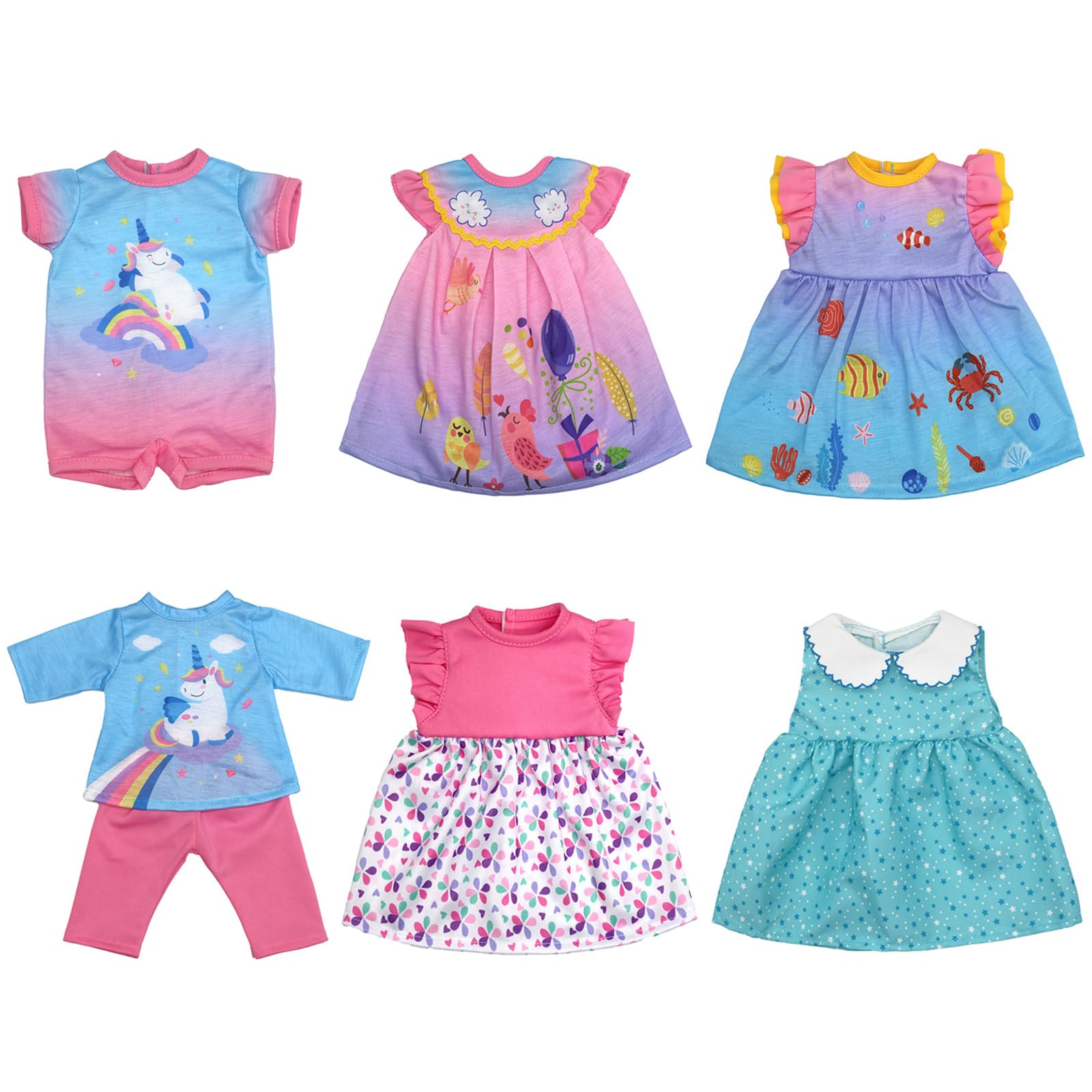OTMOON six-piece doll clothes set for 13-16 inch dolls, easy dress-up.