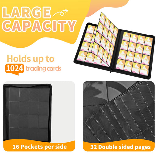 OTMOTMO 16-pocket side-loading album open showcases easy card access.