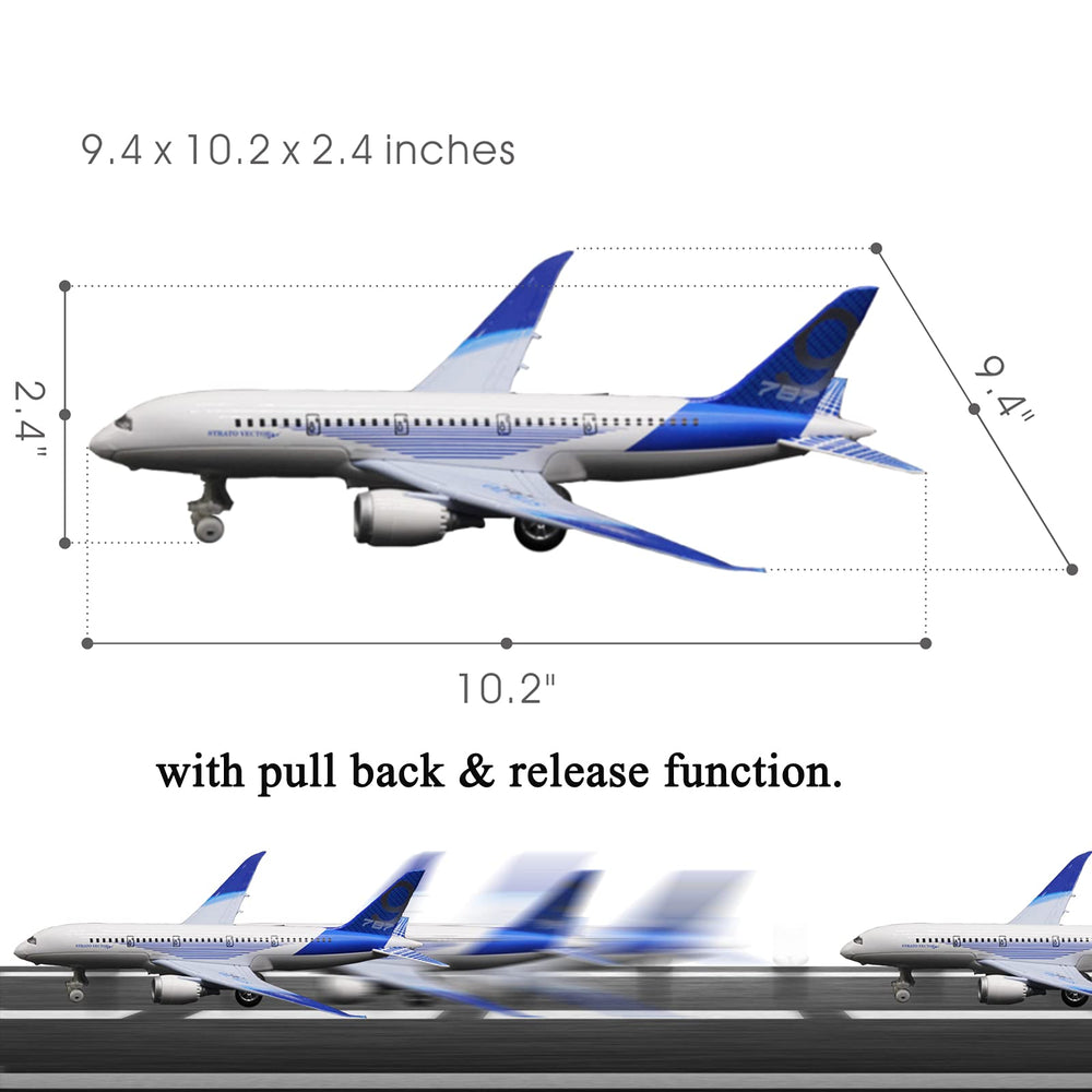 OTONOPI pull-back action on blue die-cast plane in motion