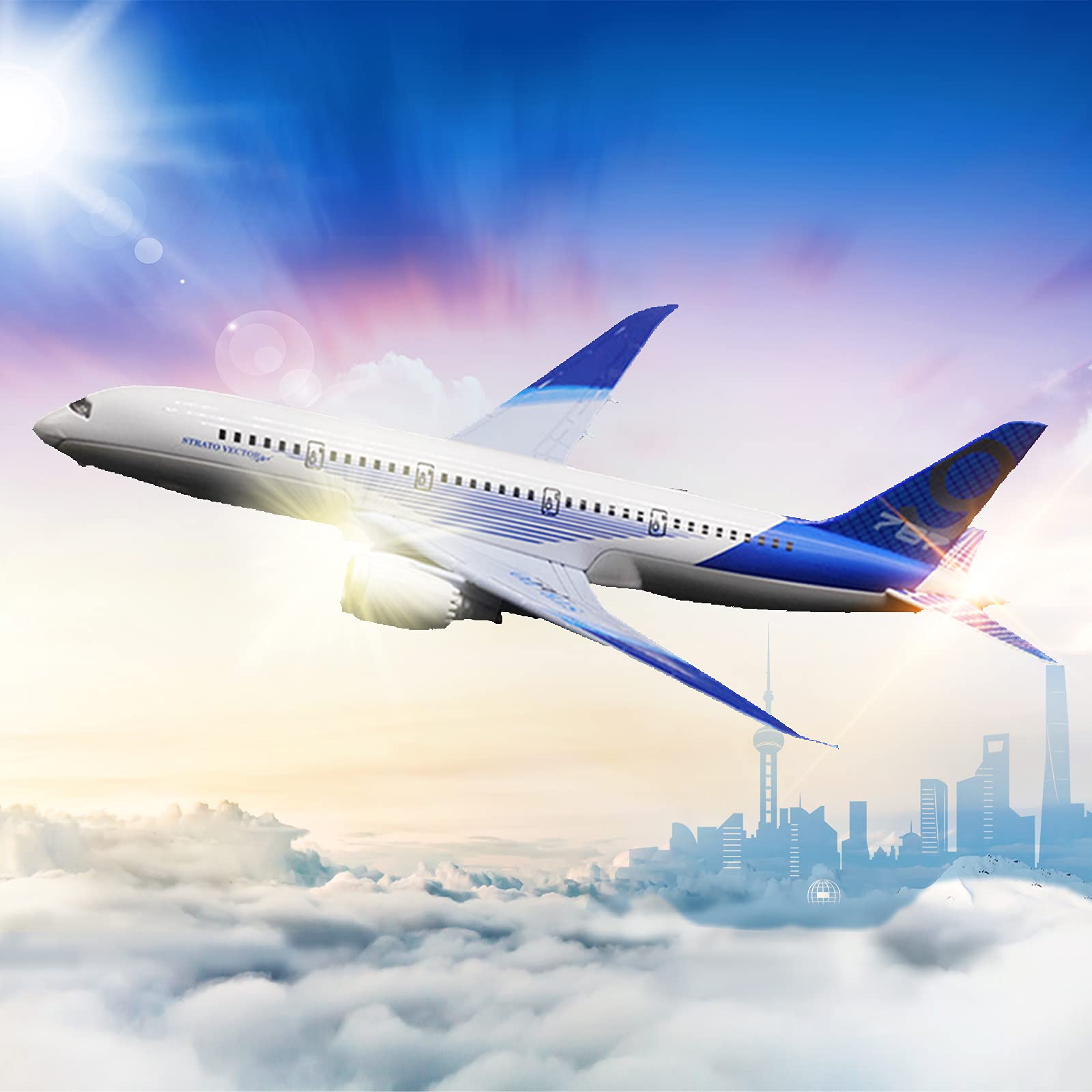 OTONOPI airplane toy blue side view highlighting wing details for realistic display
