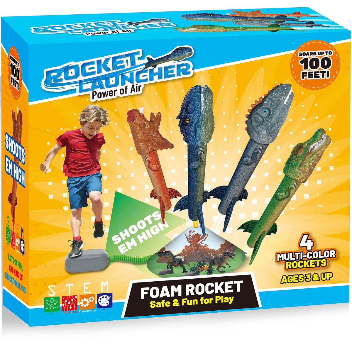 Otoseth Dinosaur Rocket Launcher ready in the backyard for safe, active outdoor play