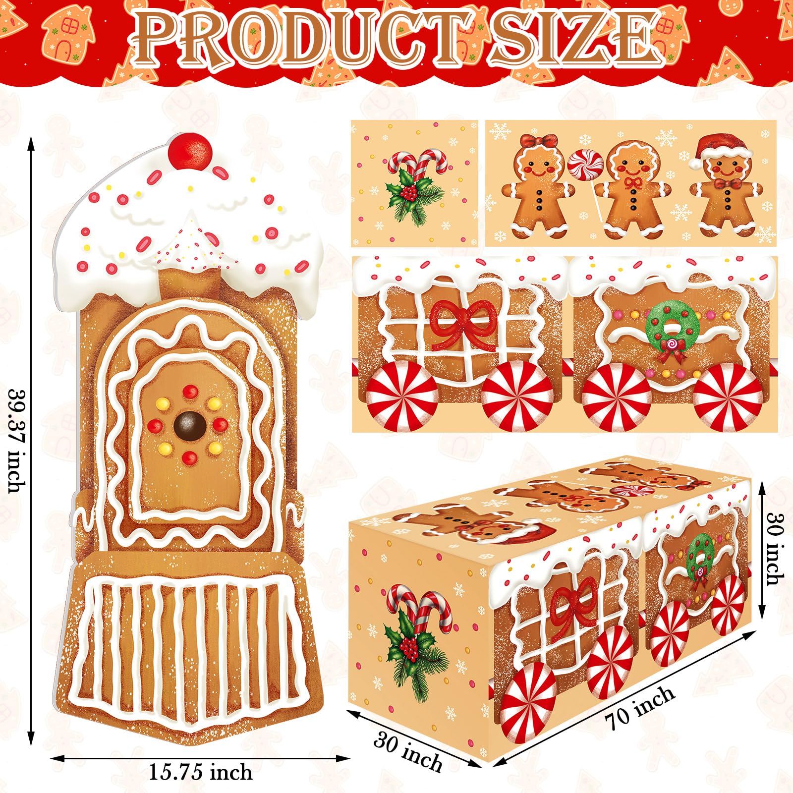 Oudain gingerbread man train tablecloth adds playful table decor for Christmas parties