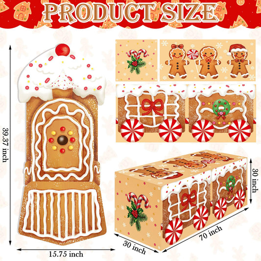 Oudain gingerbread man train tablecloth adds playful table decor for Christmas parties