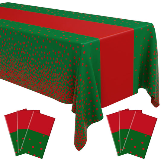 Oudain green-red-dot tablecloth on a decorated party table, waterproof and party-ready.