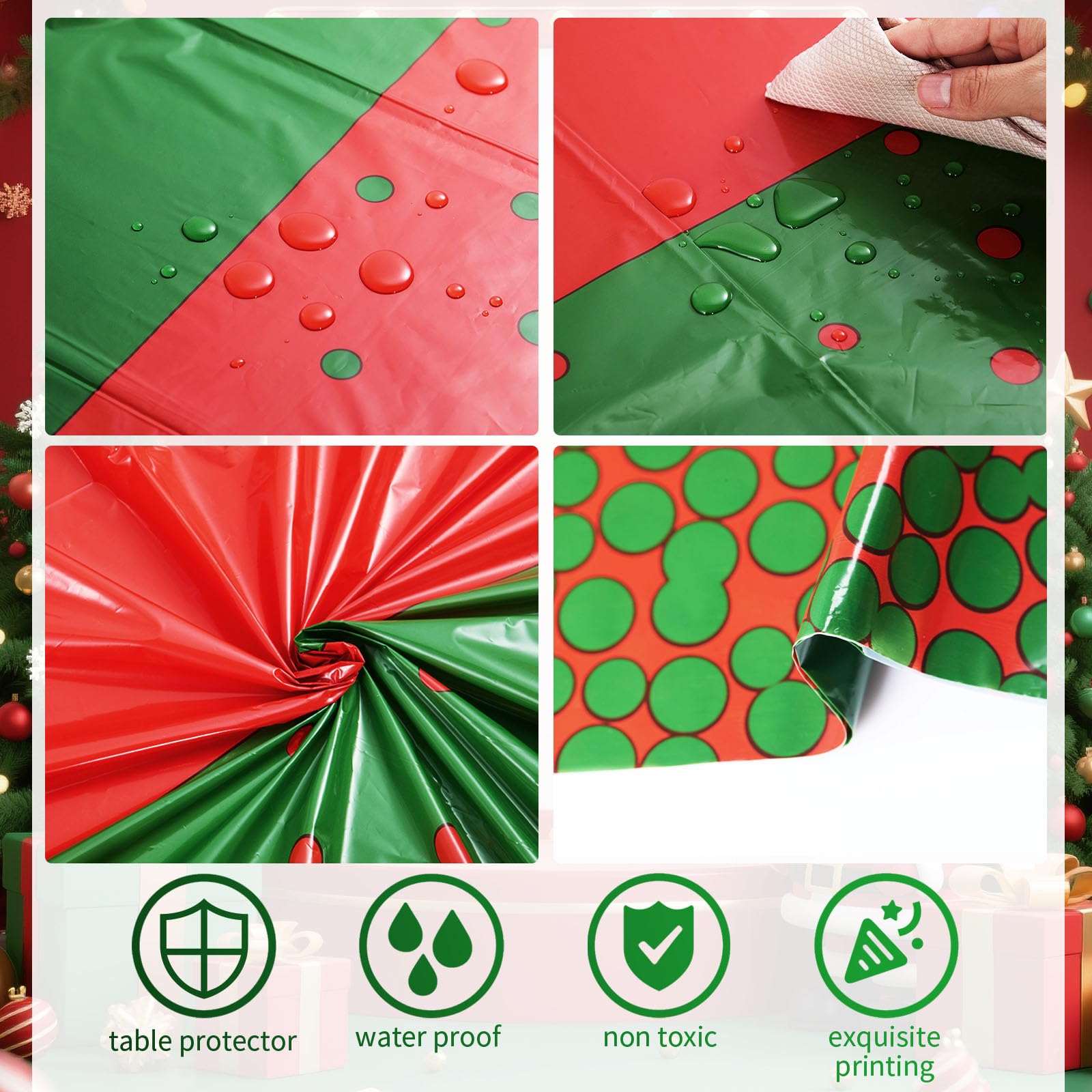 Oudain waterproof disposable tablecloth protecting surfaces during a holiday meal.