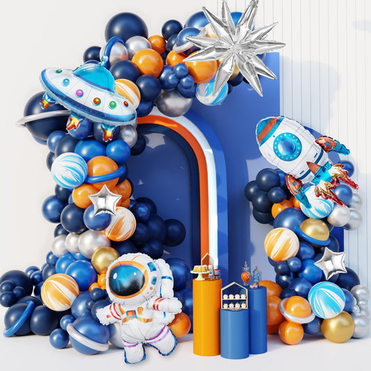 Ouddy Party 139Pcs outer-space garland kit creates a dramatic birthday backdrop