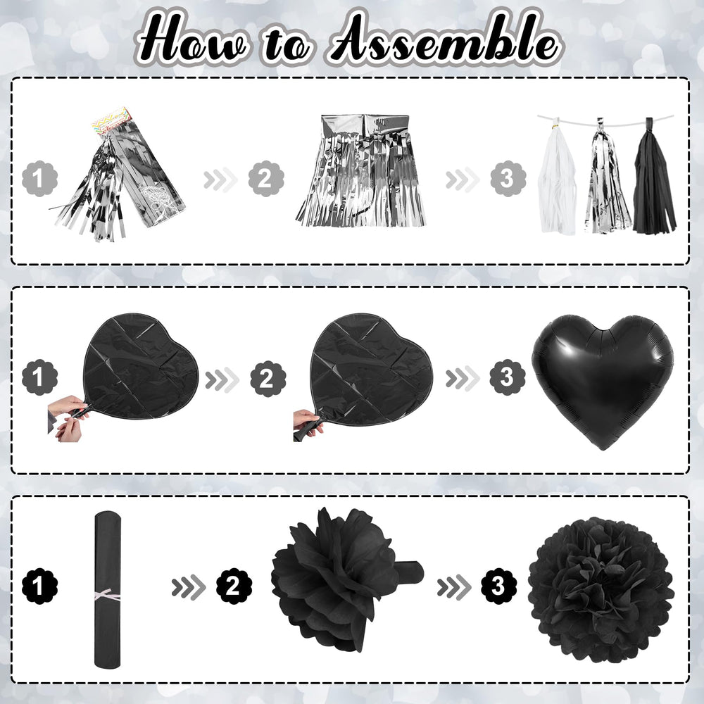 Ouddy Party black bow pompoms provide playful party accents.