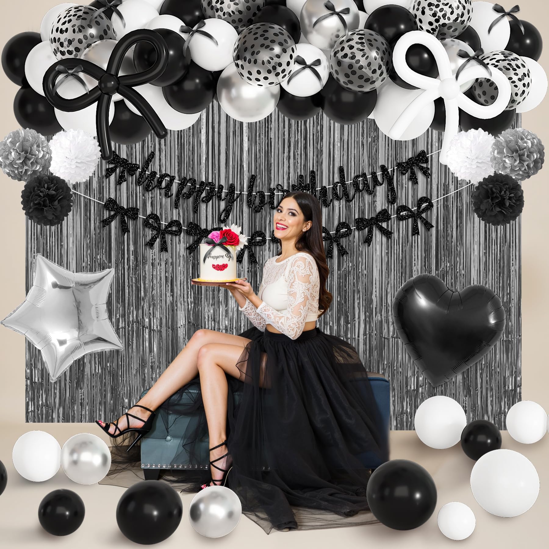 Ouddy Party black white tissue tassels for versatile hanging decor.