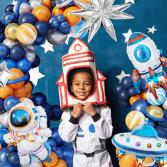 Blue-silver twisting balloons enhance texture for balloon arches