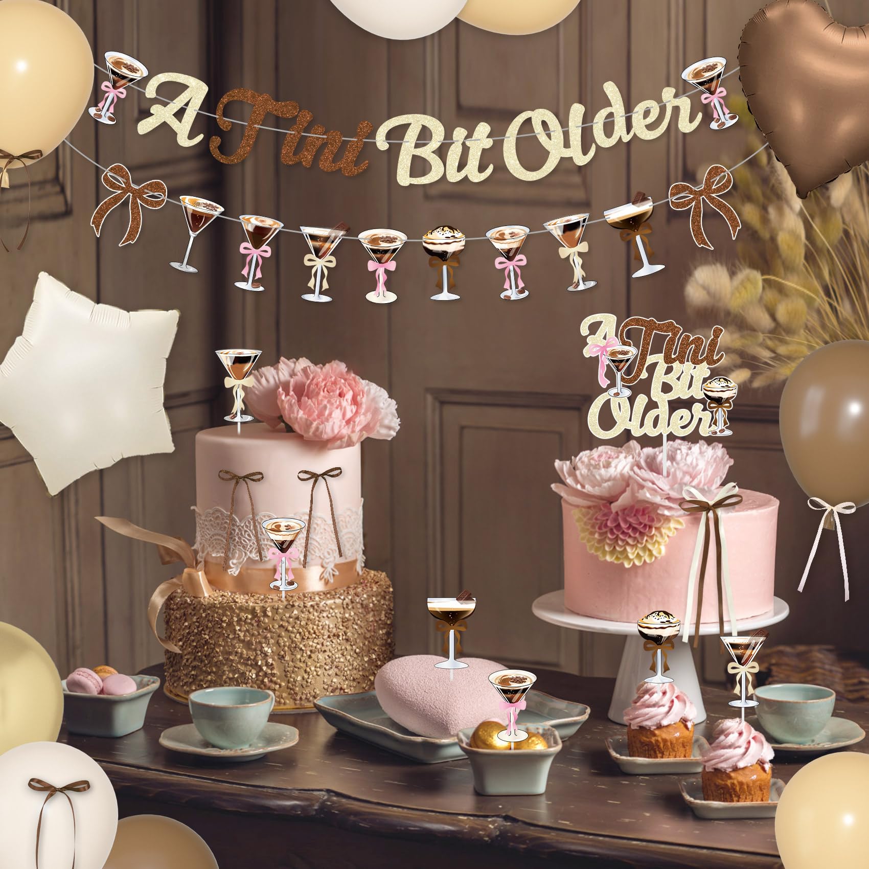 Ouddy Party bow decors and ribbon accents finish garlands and tables.