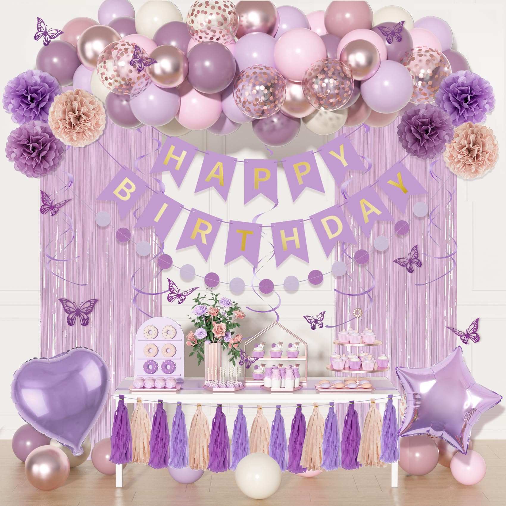 Ouddy Party dusty purple balloons create a chic birthday backdrop with a soft, captivating glow.